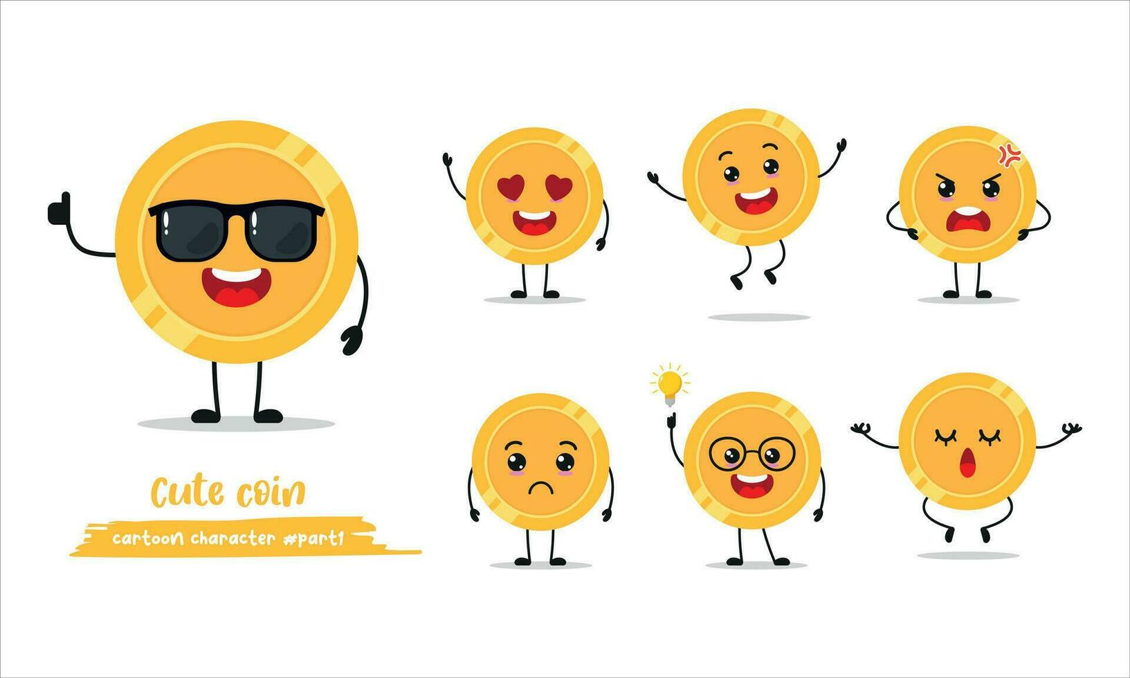 cute coin cartoon with many expressions. money different activity vector illustration flat design.