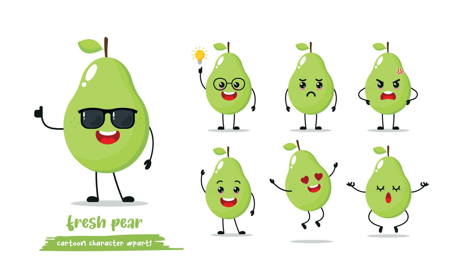 funny pears with many expressions. different fruit activity vector