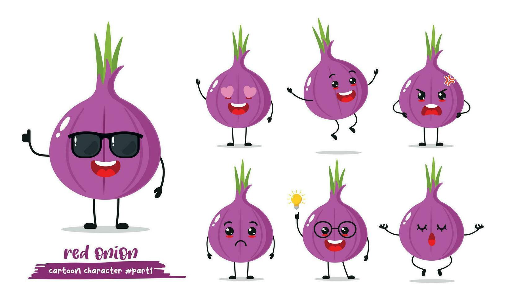 red onion cartoon with many expressions. vegetable different activity vector illustration flat design.