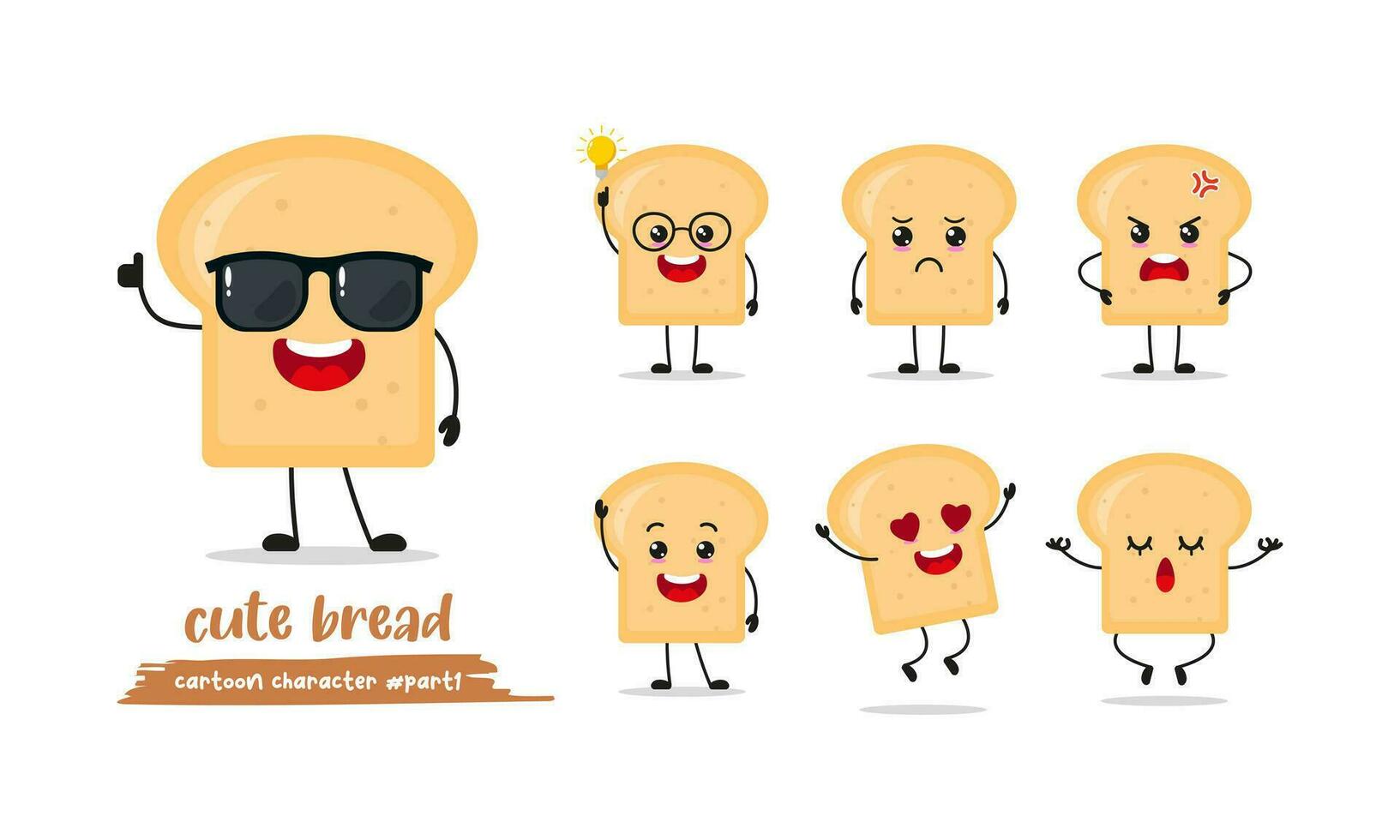 bread cartoon with many expressions. loaf different activity vector illustration flat design.