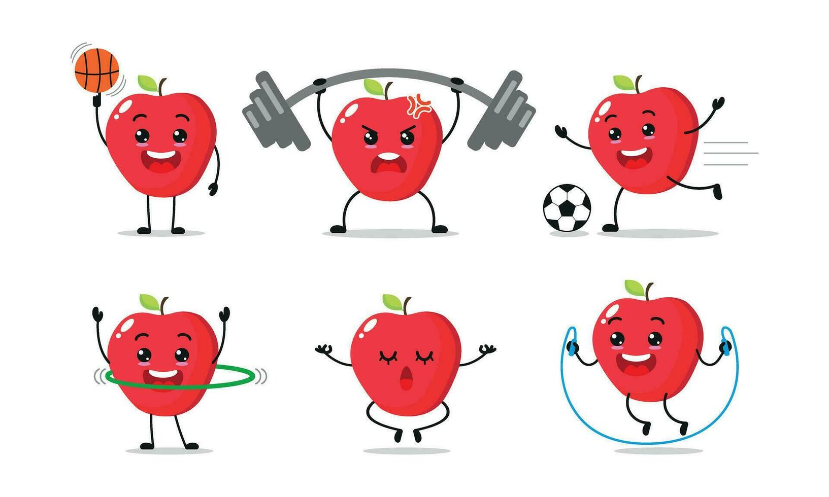 manzana Fruta ejercicio diferente deporte actividad vector ilustración pegatina