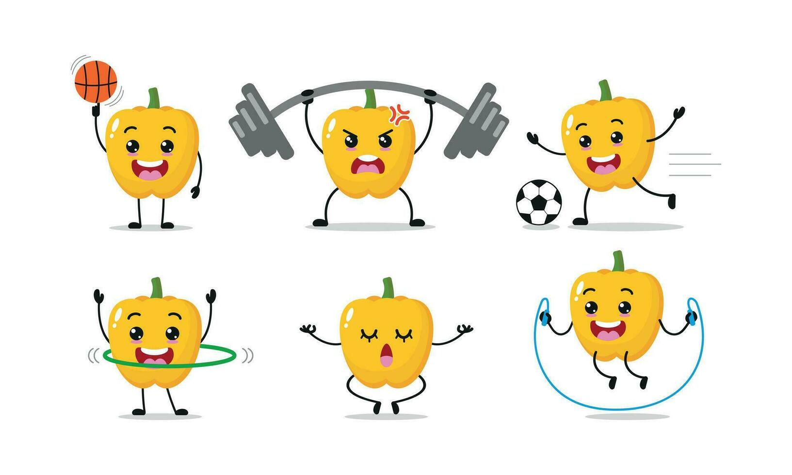 amarillo pimenton ejercicio diferente deporte actividad vector ilustración pegatina campana pimienta