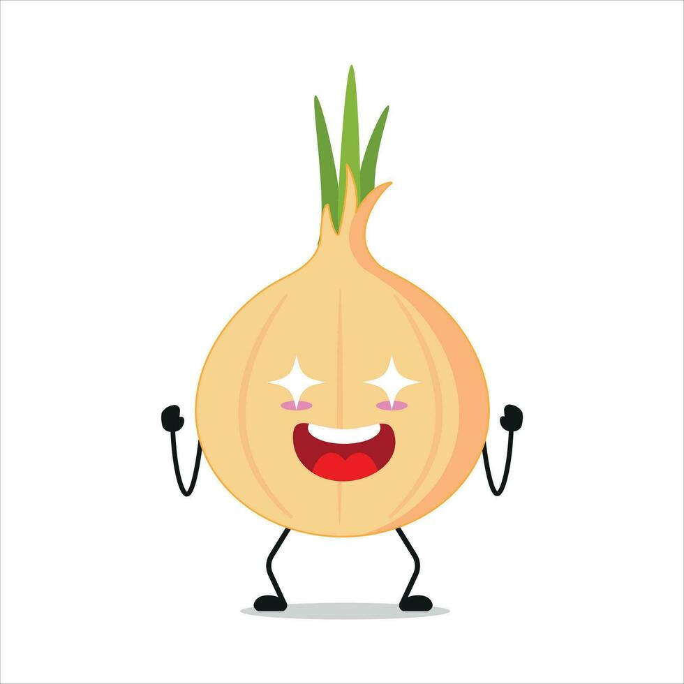 Excited Shiny Eyes Onion Stand Alone Vector Illustration Character