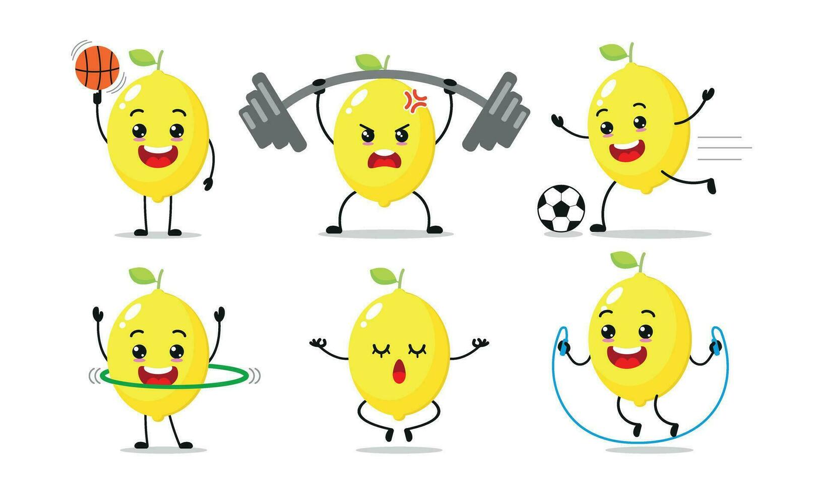 Lemon Sport Set Different Sport Exercise Activity With Many Face Expression vector