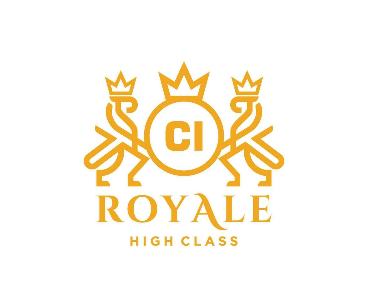 Golden Letter CI template logo Luxury gold letter with crown. Monogram alphabet . Beautiful royal initials letter. vector