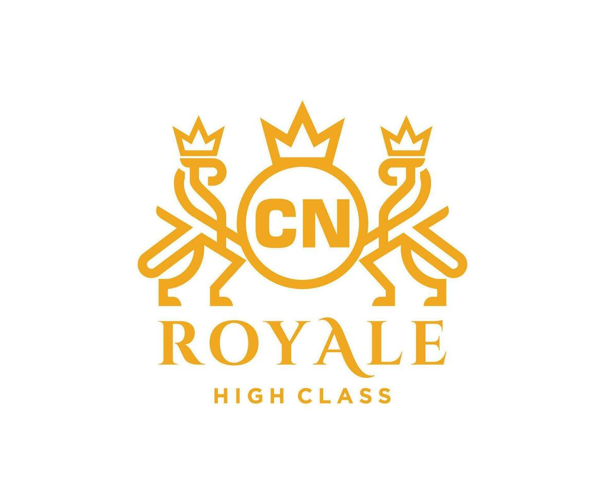 Golden Letter CN template logo Luxury gold letter with crown. Monogram alphabet . Beautiful royal initials letter. vector