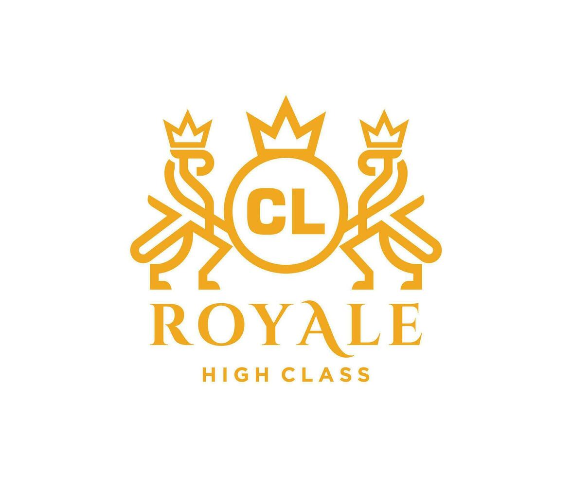 Golden Letter CL template logo Luxury gold letter with crown. Monogram alphabet . Beautiful royal initials letter. vector