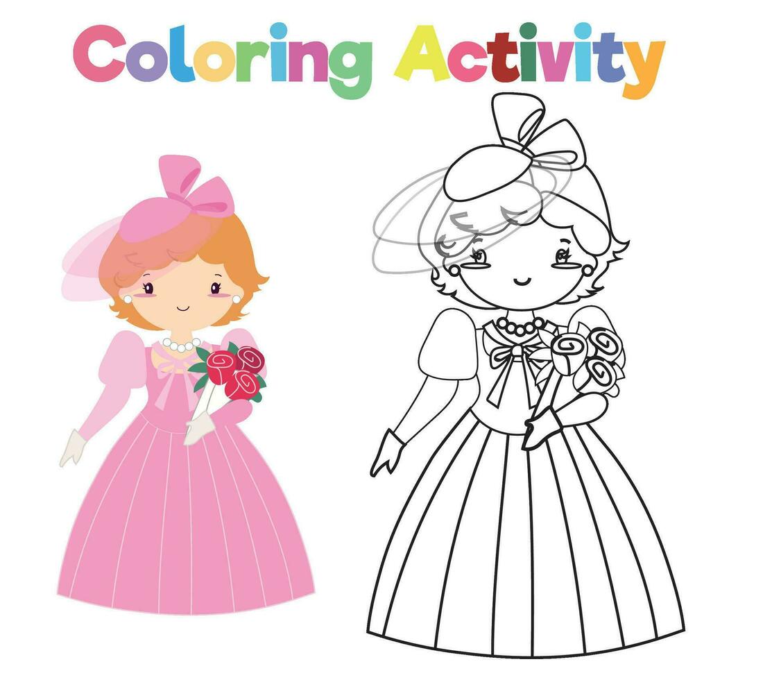 Coloring activity for children. Coloring fairy tale Medieval Kingdom. Vector file.