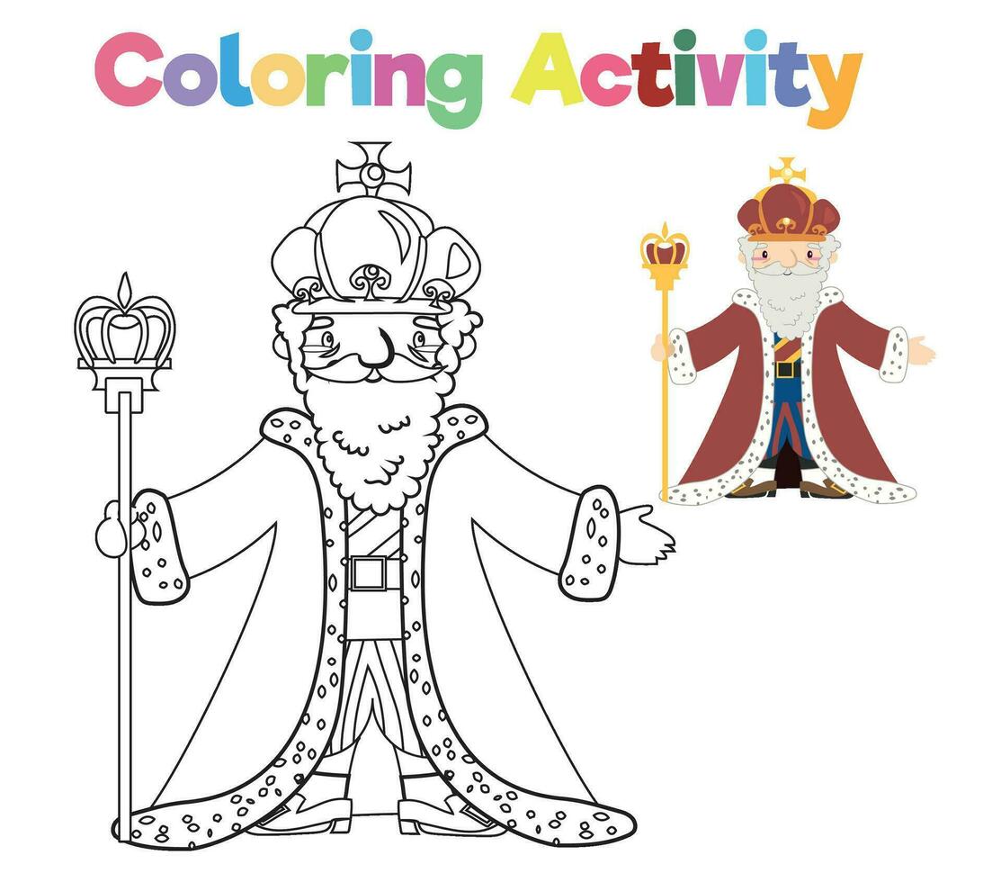 Coloring activity for children. Coloring fairy tale Medieval Kingdom. Vector file.