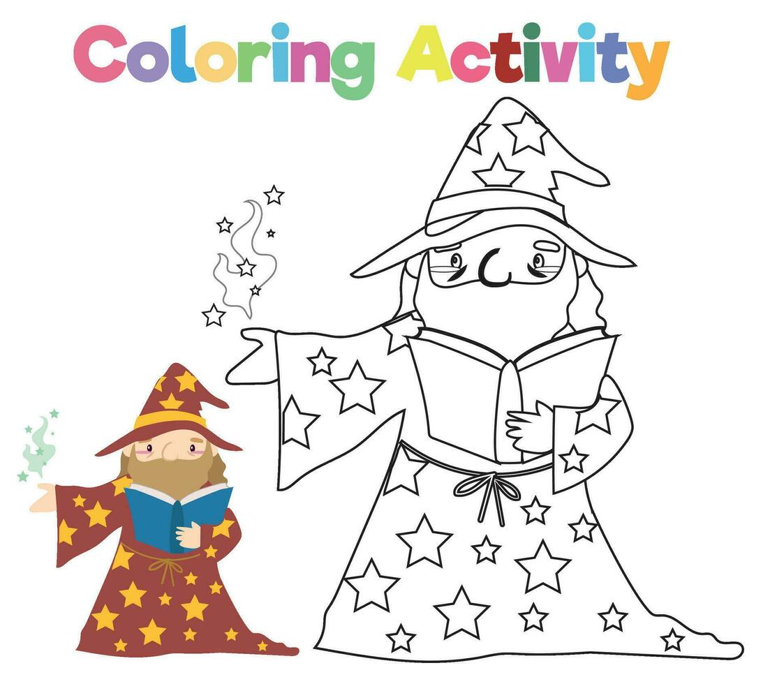 Coloring activity for children. Coloring fairy tale Medieval Kingdom. Vector file.