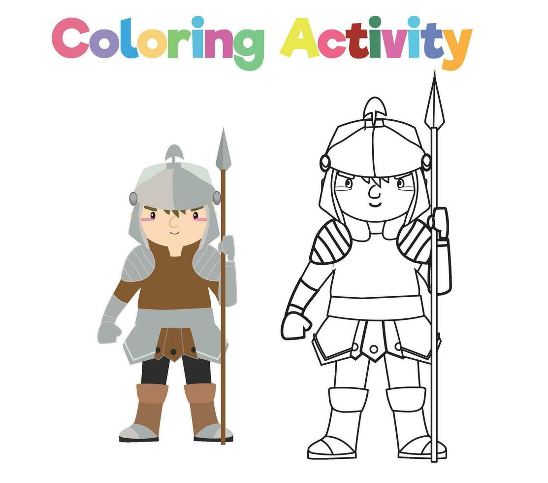 Coloring activity for children. Coloring fairy tale Medieval Kingdom. Vector file.