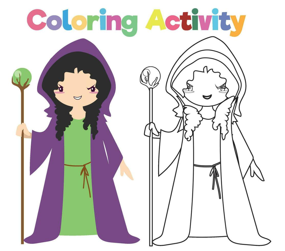 Coloring activity for children. Coloring fairy tale Medieval Kingdom. Vector file.