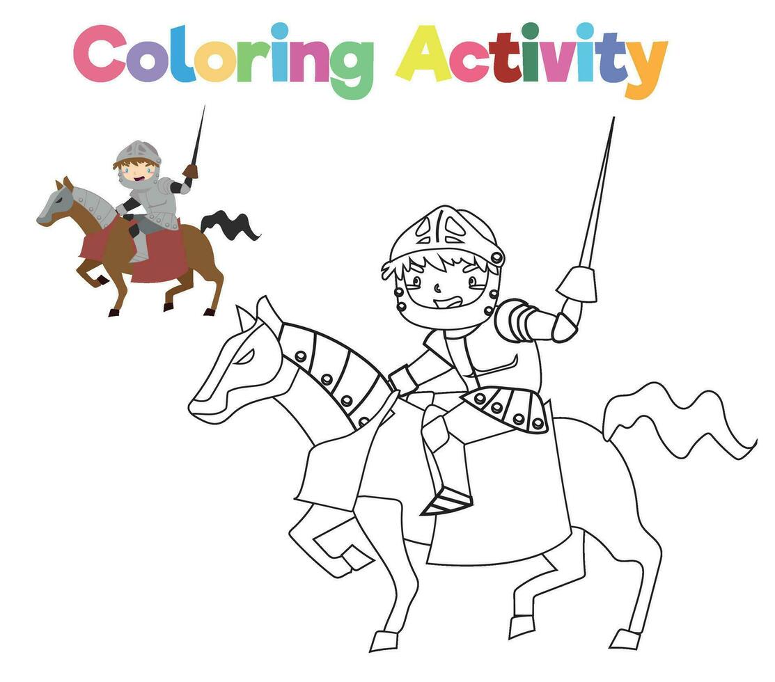 Coloring activity for children. Coloring fairy tale Medieval Kingdom. Vector file.