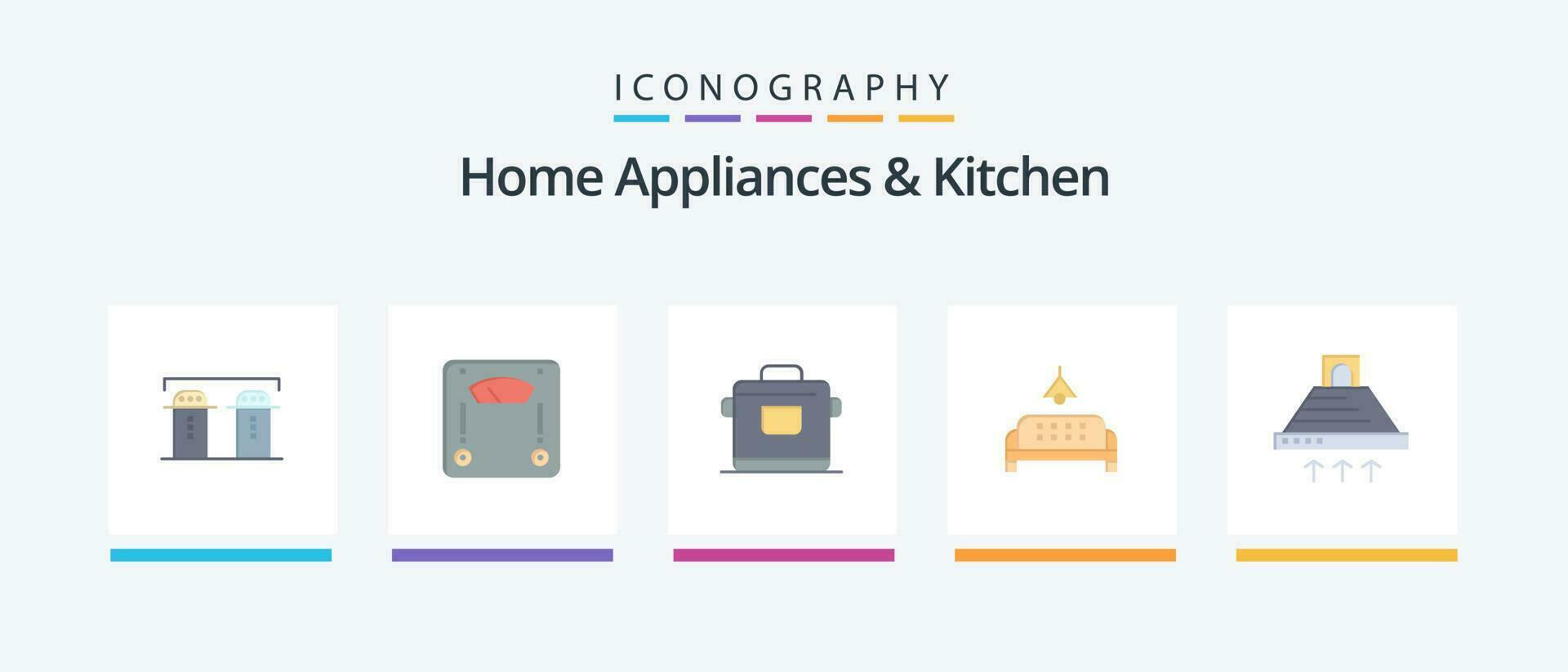 Home Appliances And Kitchen Flat 5 Icon Pack Including cooking. home. cooker. lump. sofa. Creative Icons Design vector