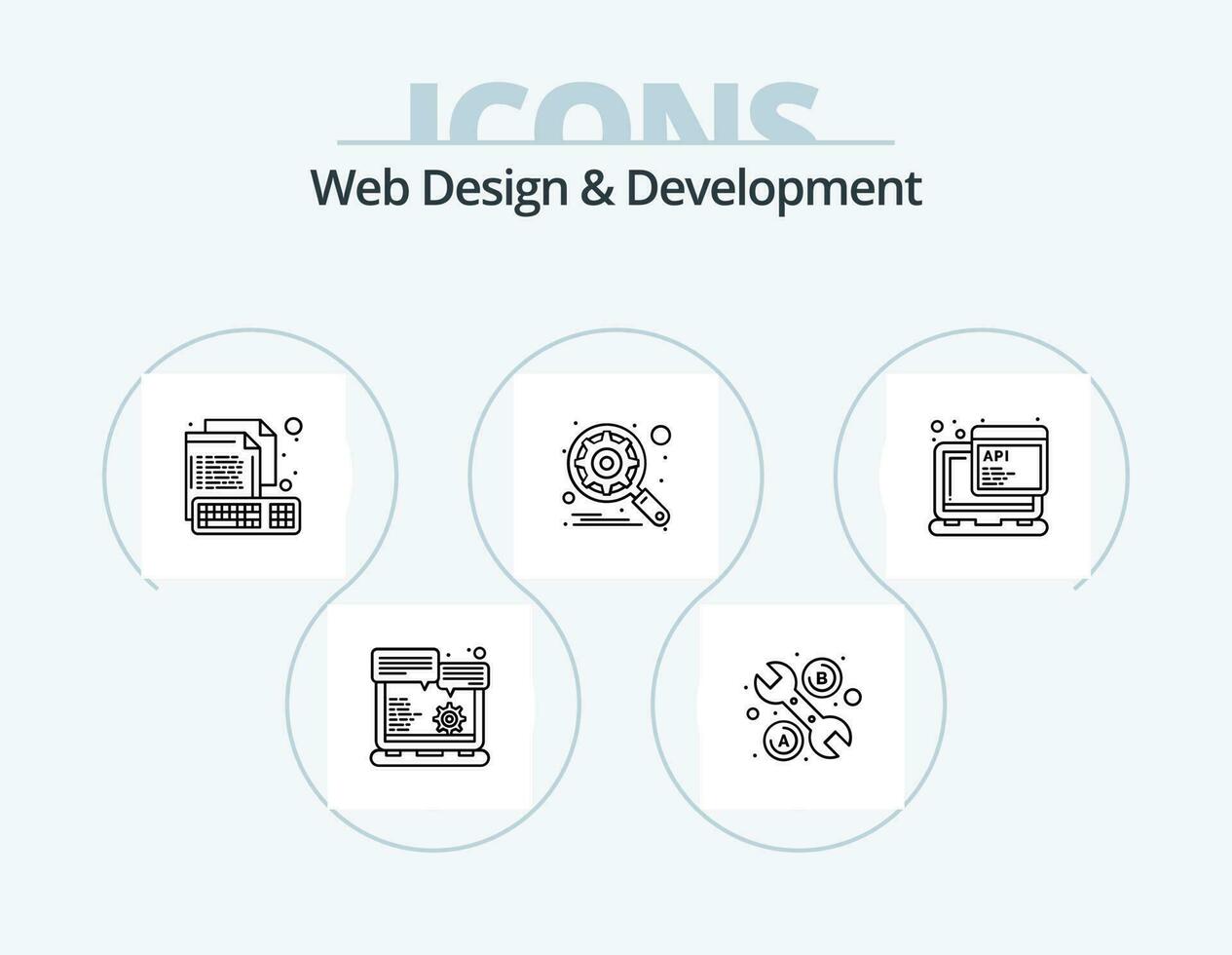 Web Design And Development Line Icon Pack 5 Icon Design. files. optimization. online. coding. web vector