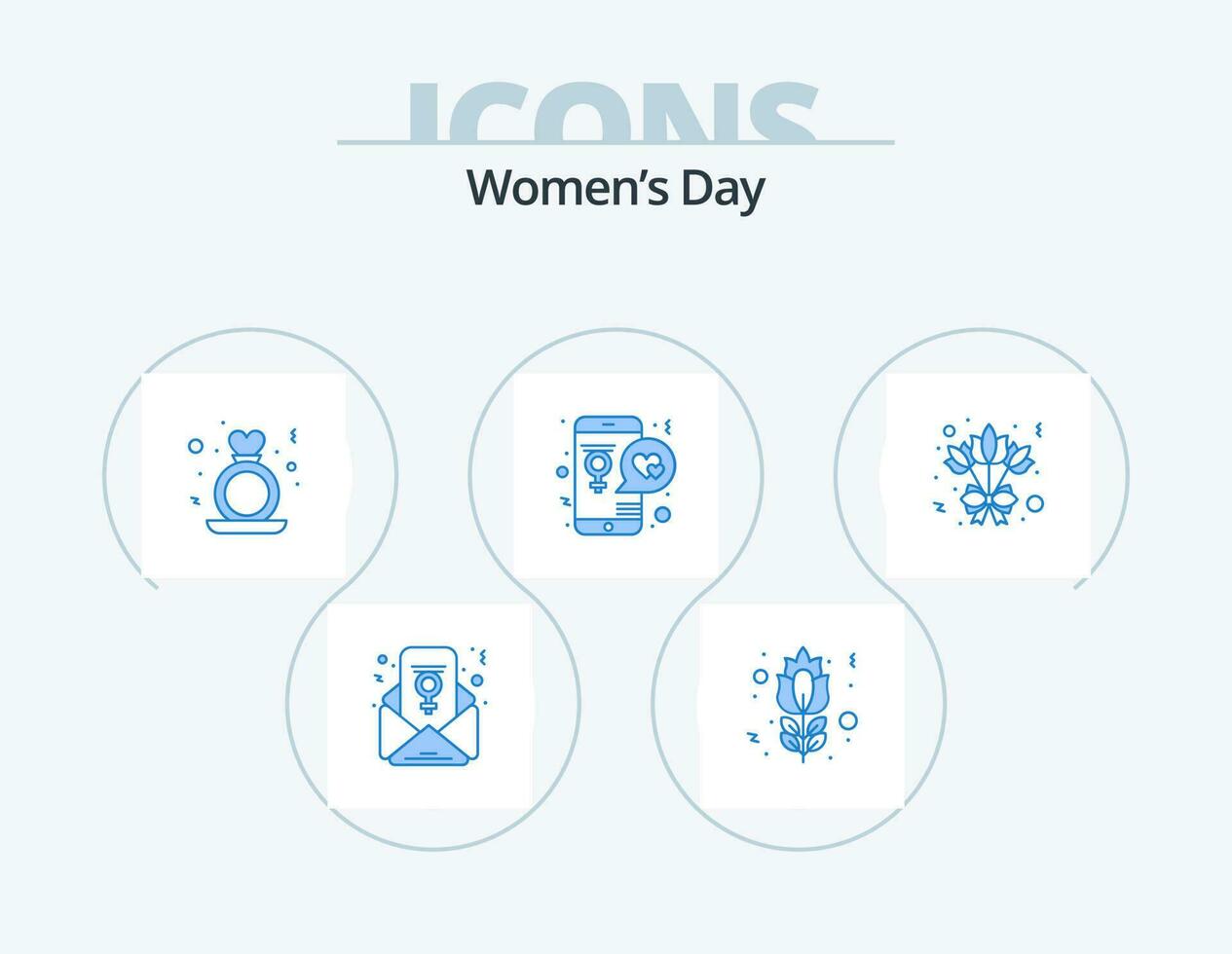 Womens Day Blue Icon Pack 5 Icon Design. mobile. love. day. day. women vector