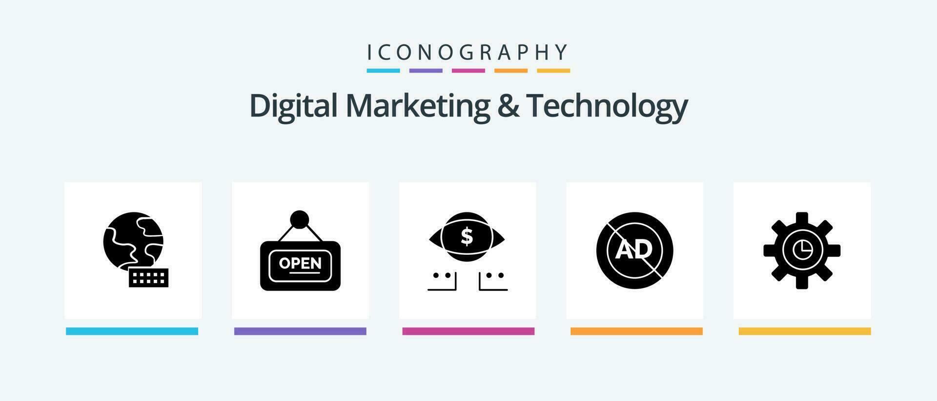 Digital Marketing And Technology Glyph 5 Icon Pack Including marketing. block. dollar. advertising. ad block. Creative Icons Design vector