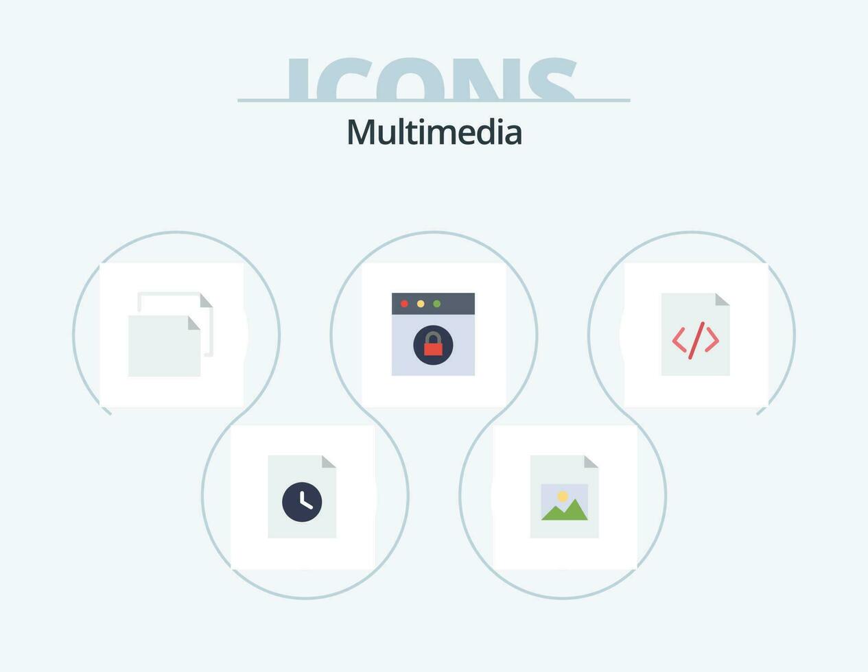 multimedia plano icono paquete 5 5 icono diseño. . . paisaje. html código vector