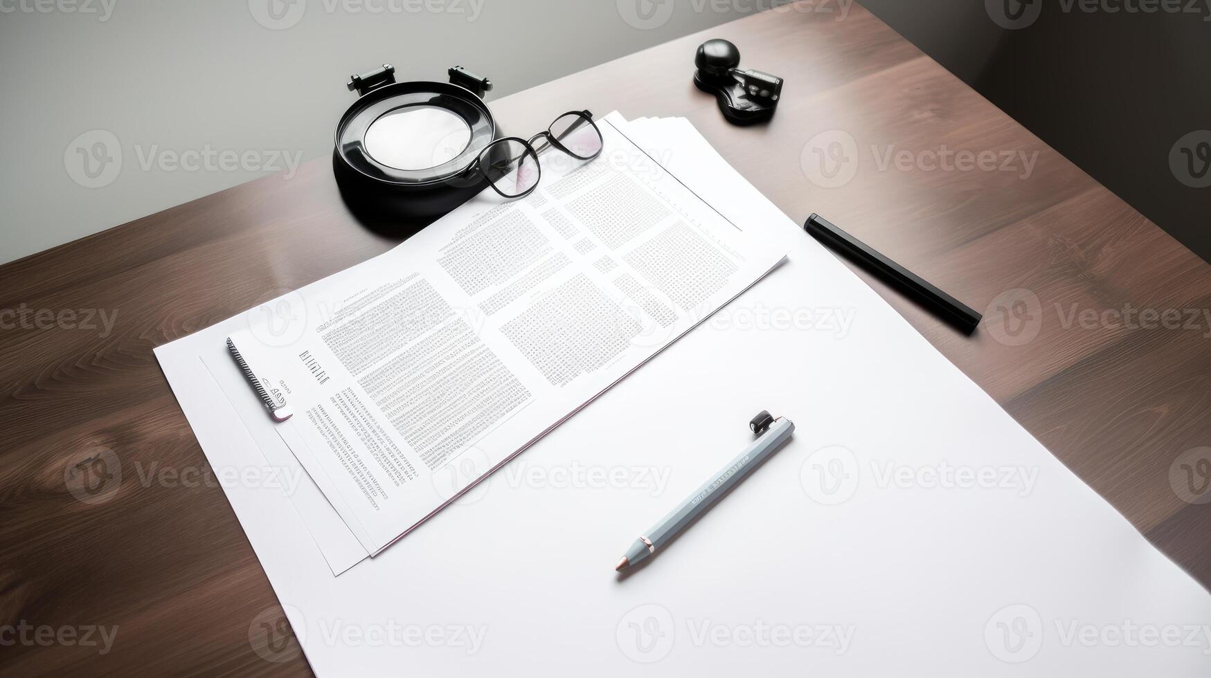 Documents on the white desk generated ai photo