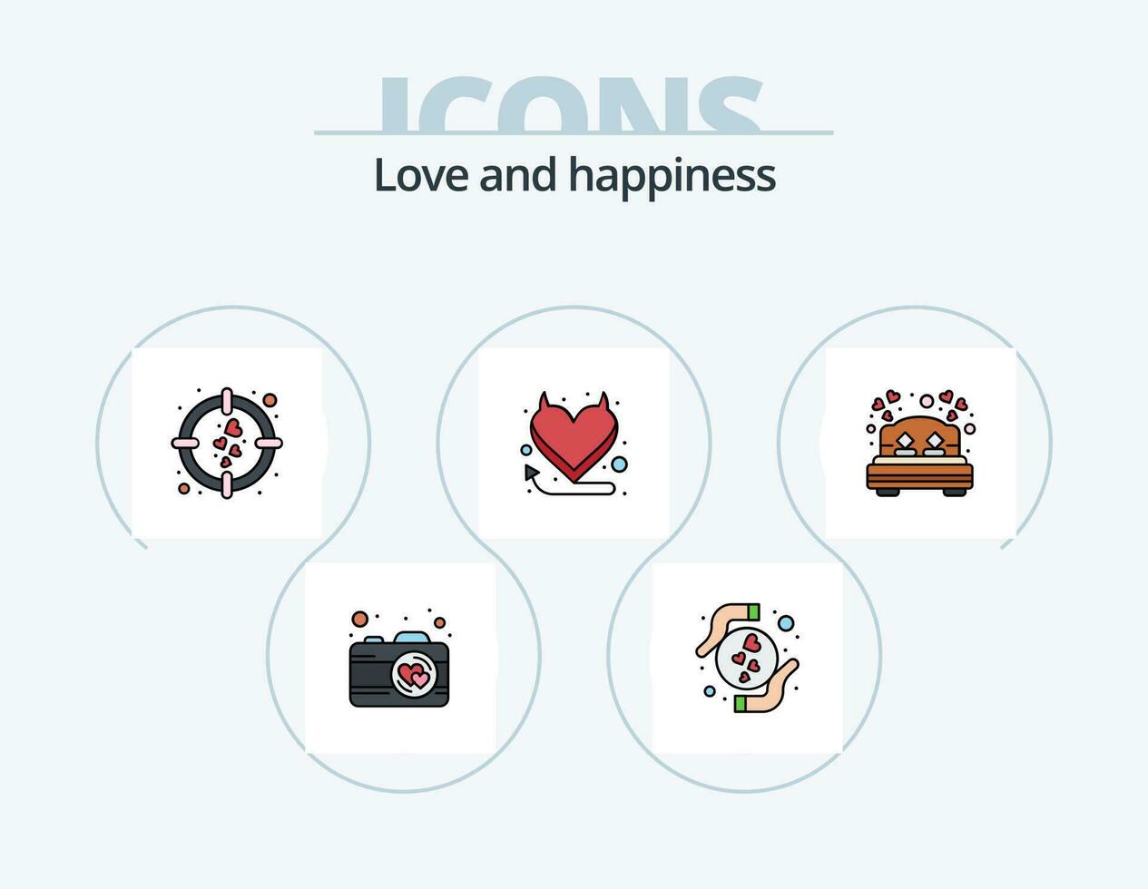 Love Line Filled Icon Pack 5 Icon Design. heart. chemical. heart. party. balloon vector
