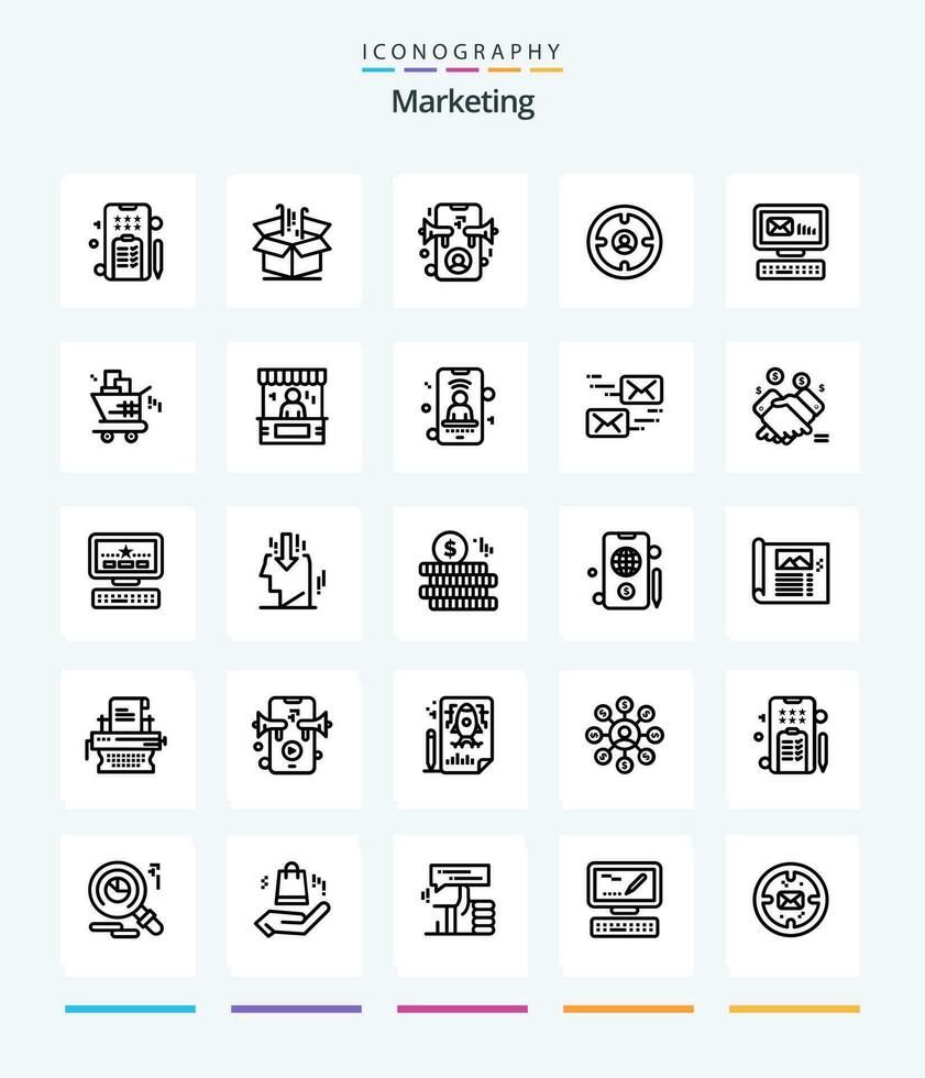 creativo márketing 25 contorno icono paquete tal como cazador. encontrar. marketing. finanzas. en línea vector