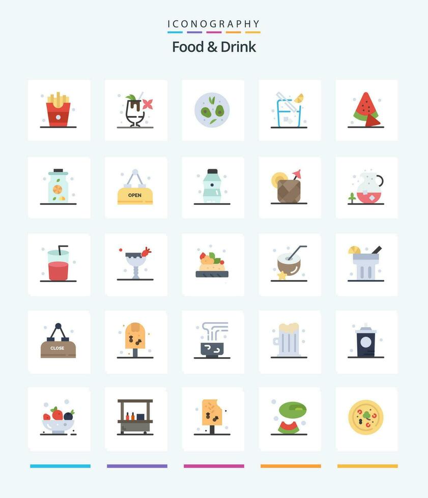 creativo comida y bebida 25 plano icono paquete vector