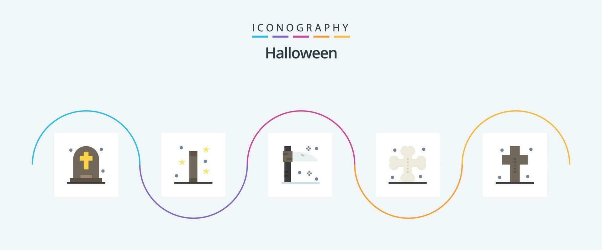 Halloween Flat 5 Icon Pack Including dead. halloween. wand. grave. bats vector