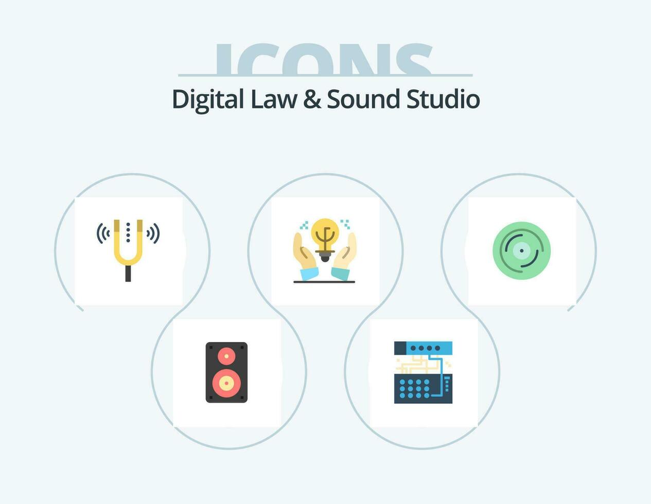 digital ley y sonido estudio plano icono paquete 5 5 icono diseño. idea. protegido ideas módulo. referencia. kamerton vector