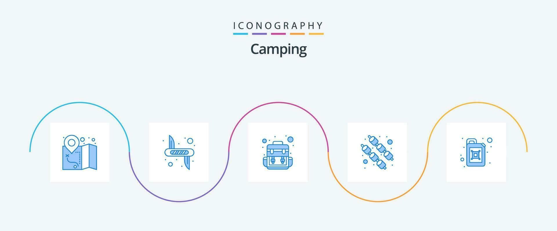 Camping Blue 5 Icon Pack Including . gasoline. bag. canister. marshmallow vector
