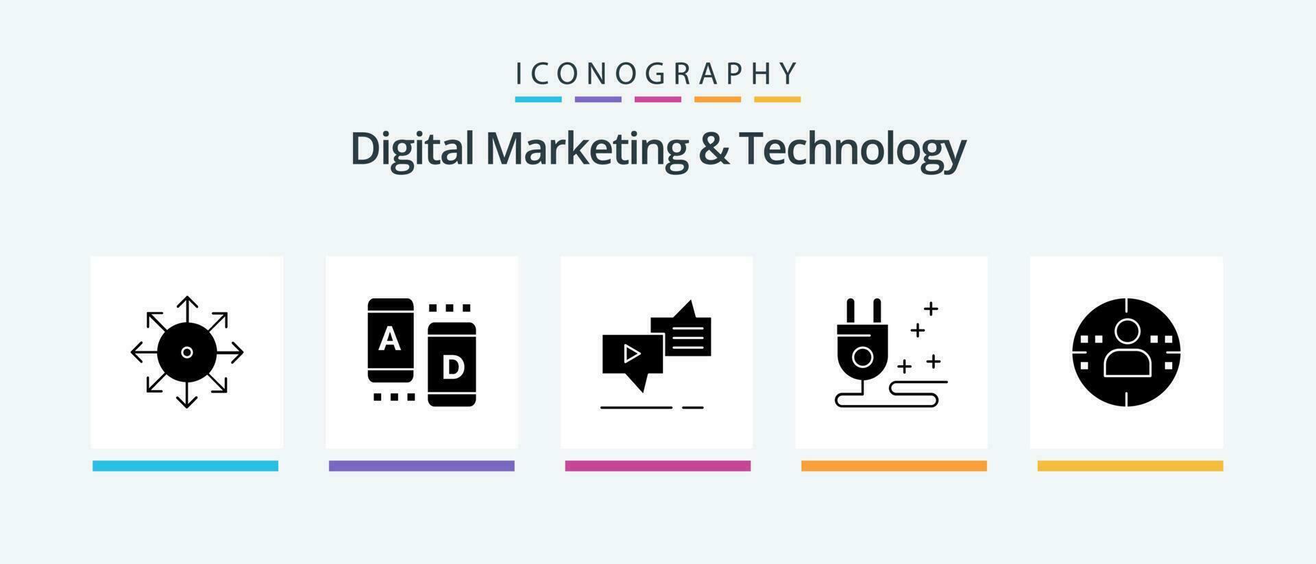 digital márketing y tecnología glifo 5 5 icono paquete incluso hombre. cable. tableta. enchufar. mensajería. creativo íconos diseño vector