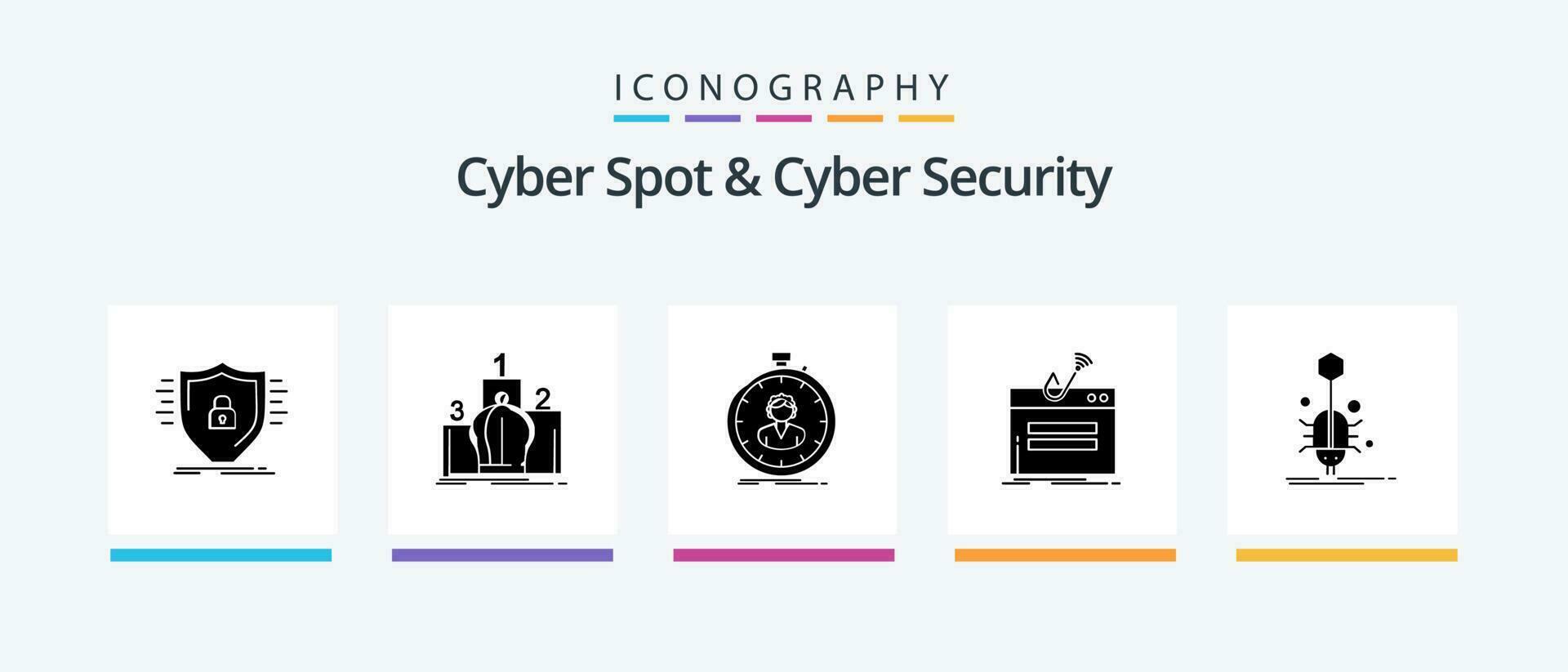 Cyber Spot And Cyber Security Glyph 5 Icon Pack Including login. fraud. monarchy. girl. stopwatch. Creative Icons Design vector