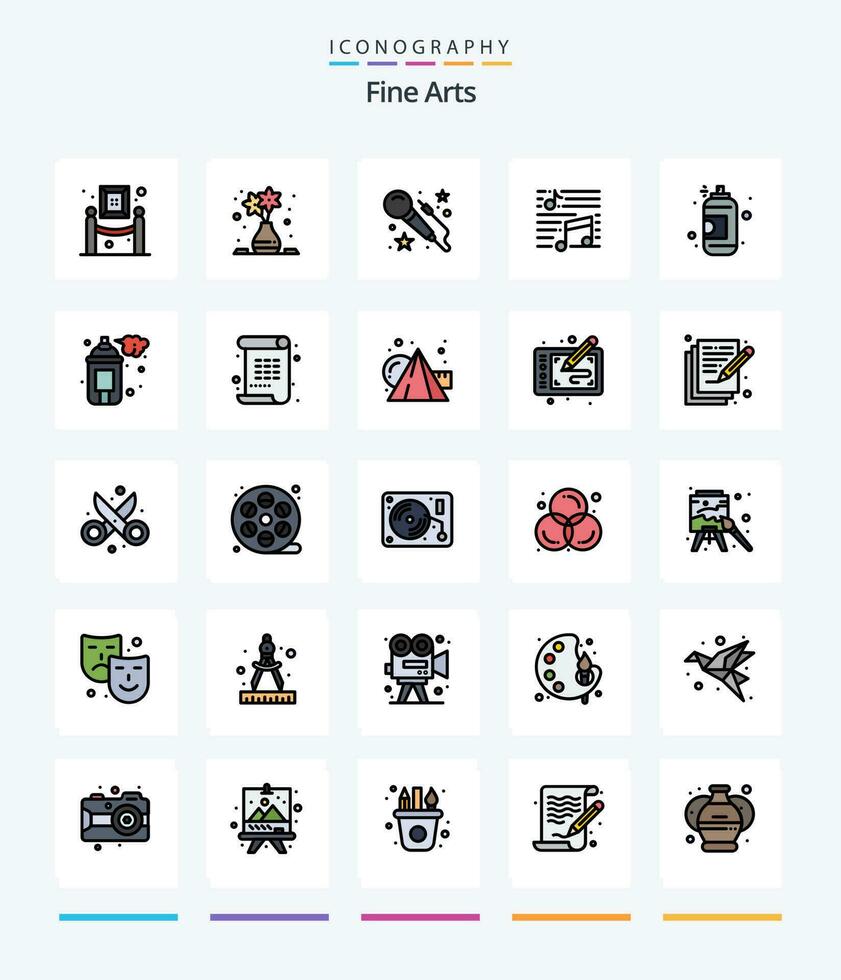 Creative Fine Arts 25 Line FIlled icon pack  Such As art. sound. voice. song. musical vector
