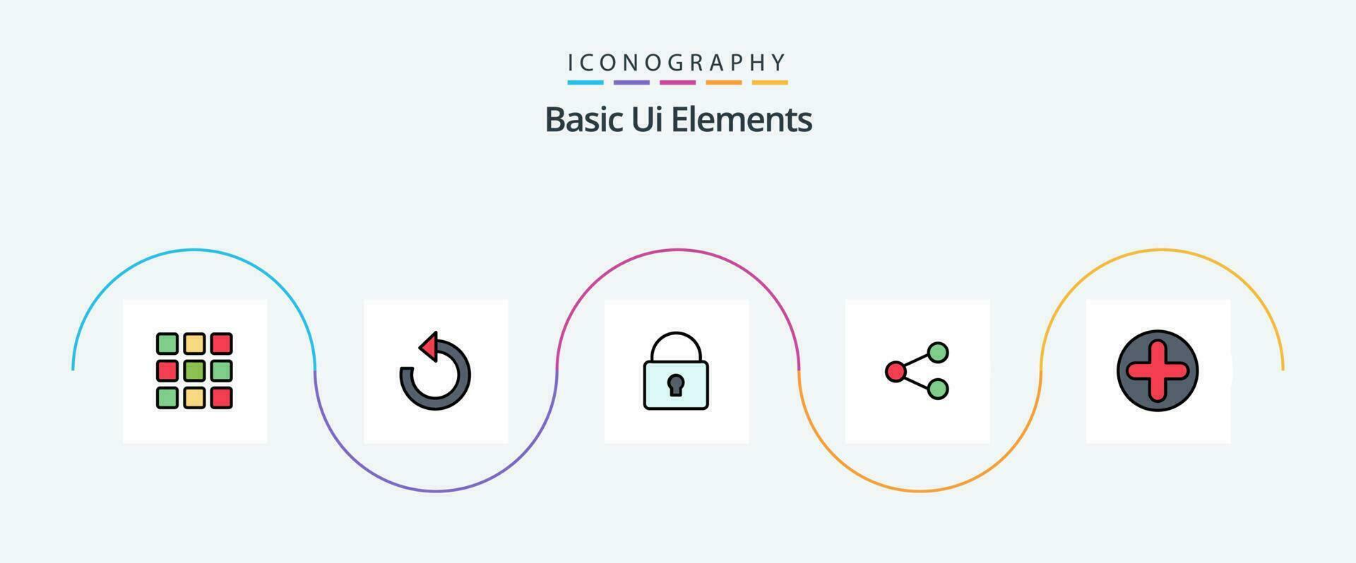 Basic Ui Elements Line Filled Flat 5 Icon Pack Including sign. sharing. lock. social . media vector
