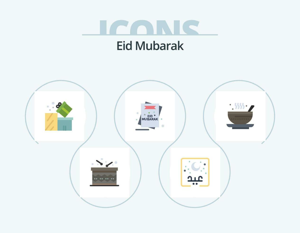 Eid Mubarak Flat Icon Pack 5 Icon Design. mubarak. invitation. moon. card. shopping vector