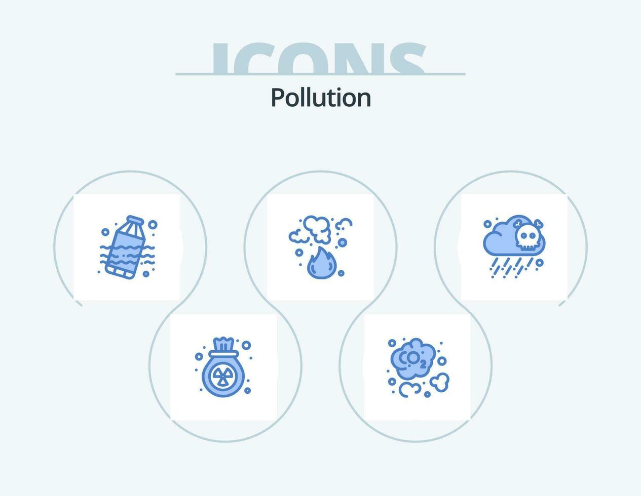 Pollution Blue Icon Pack 5 Icon Design. pollution. gas. waste. smoke. garbage vector