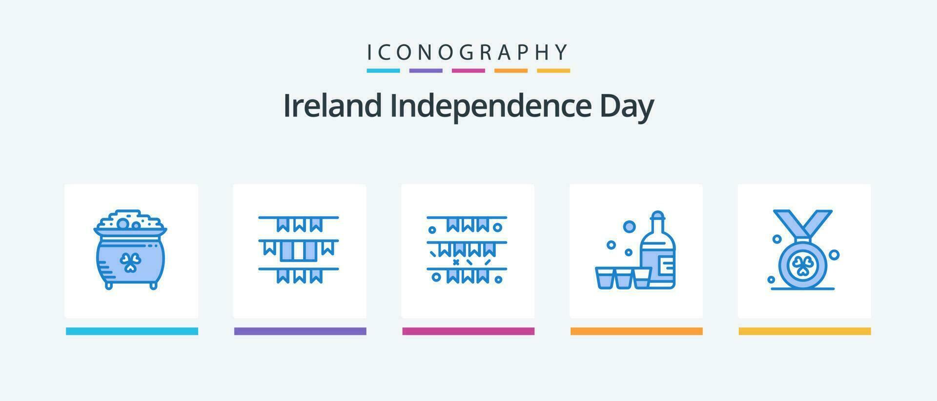 Ireland Independence Day Blue 5 Icon Pack Including . madel. ireland. award. glass. Creative Icons Design vector