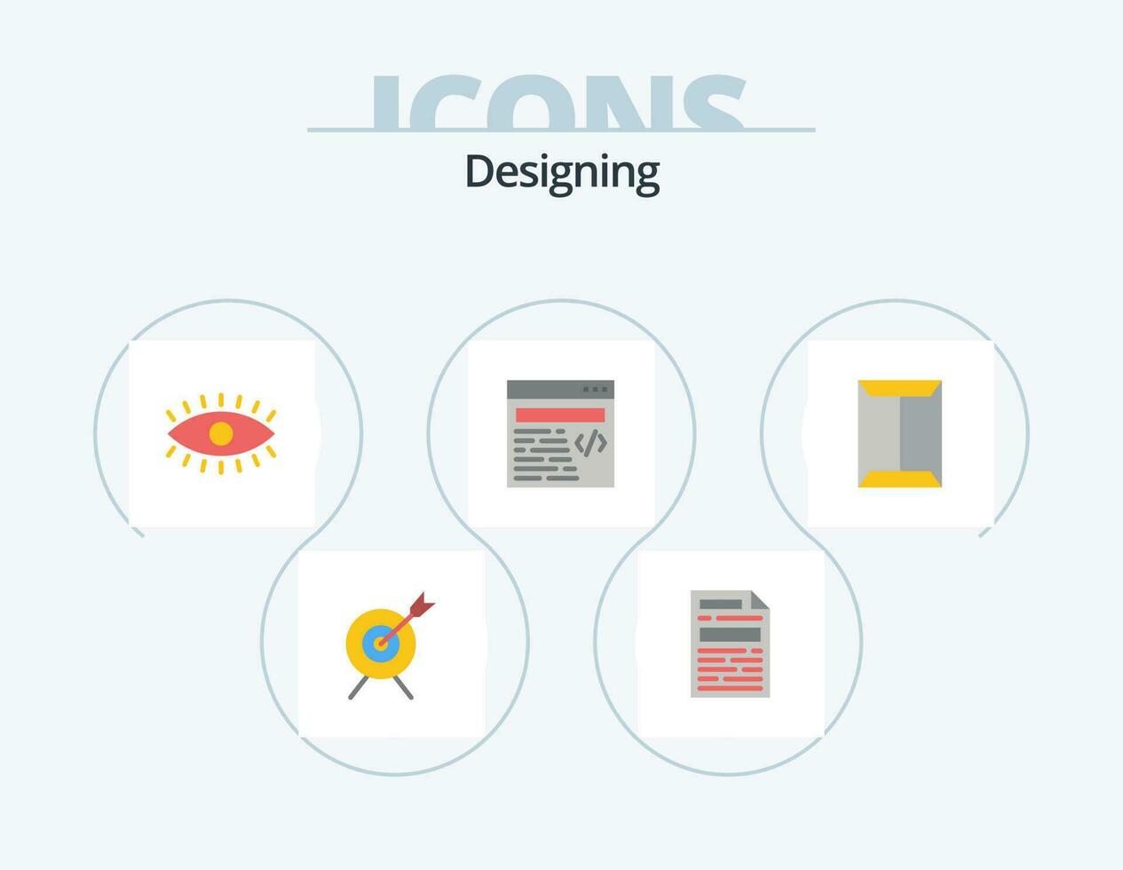 Designing Flat Icon Pack 5 Icon Design. box. open. watch. rack. text vector