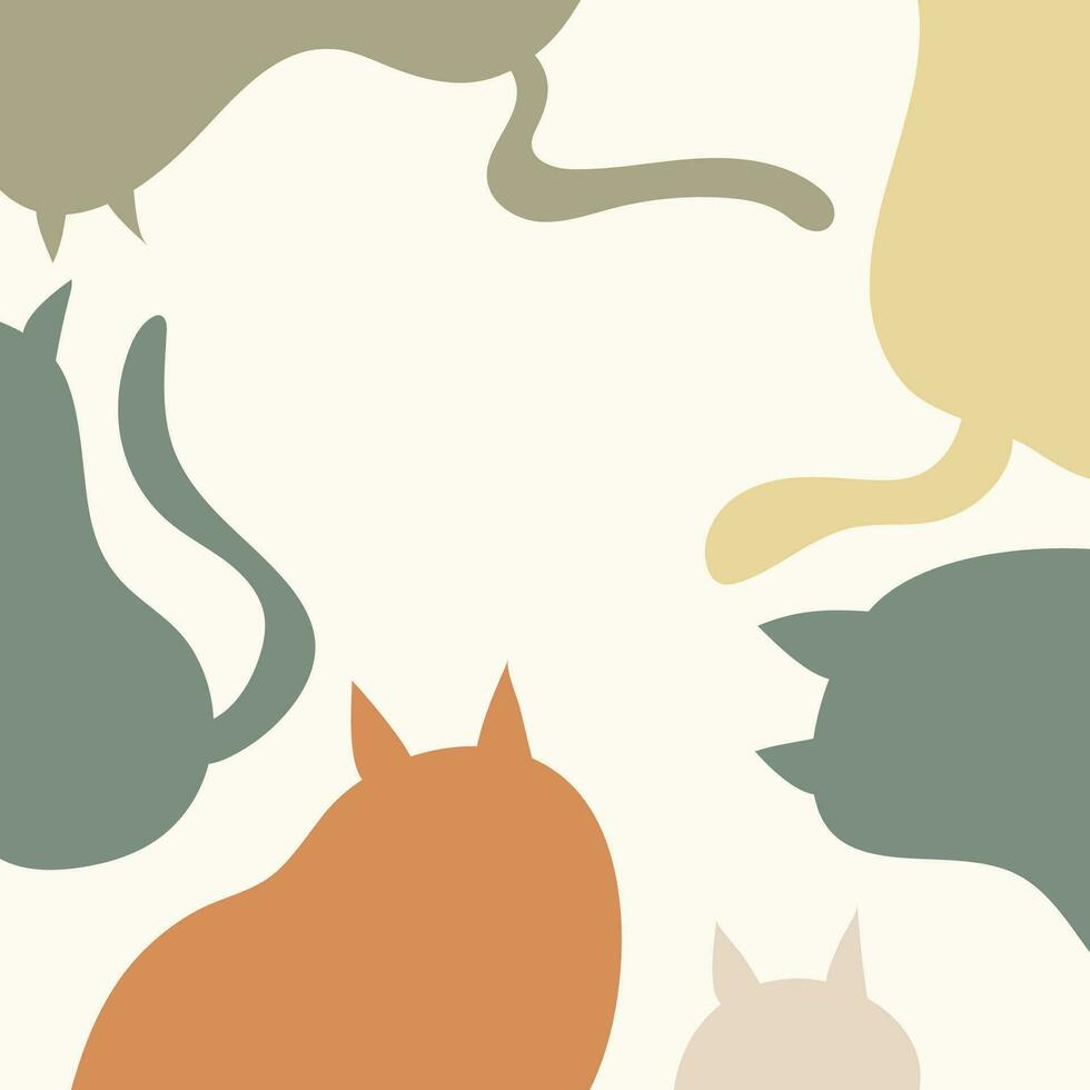 Background with cats. Silhouettes of cats frame. Pastel colors. Vector illustration. For Website or blog backgrounds, Social media posts, Greeting cards, invitations, Book covers.