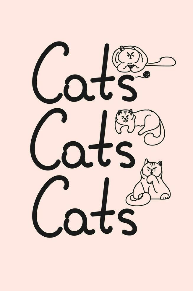 Hand drawn lettering quotes about cats. Fun brush ink vector calligraphy illustrations set for banners, greeting card, poster design.