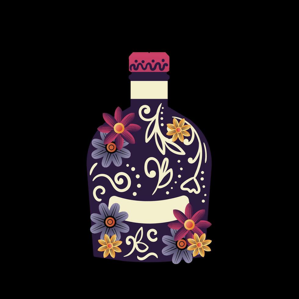 Bottle with patterns. Mexican set. Vector. This illustration can be used to enhance Mexican-themed designs, such as advertisements, event invitations, or product packaging, with its vibrant vector