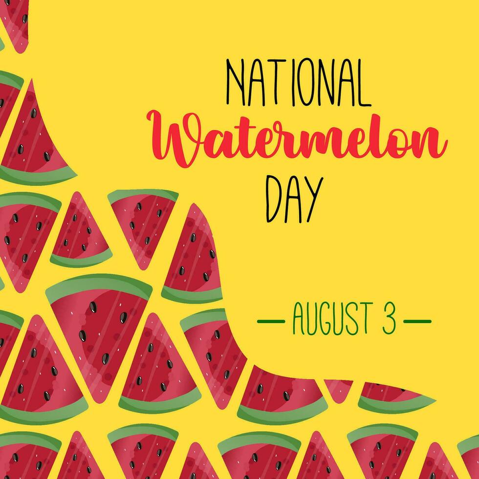 National Watermelon day card or background. vector illustration. Funny American holiday celebrate on August 3. Vector illustration for poster, sticker, banner, card