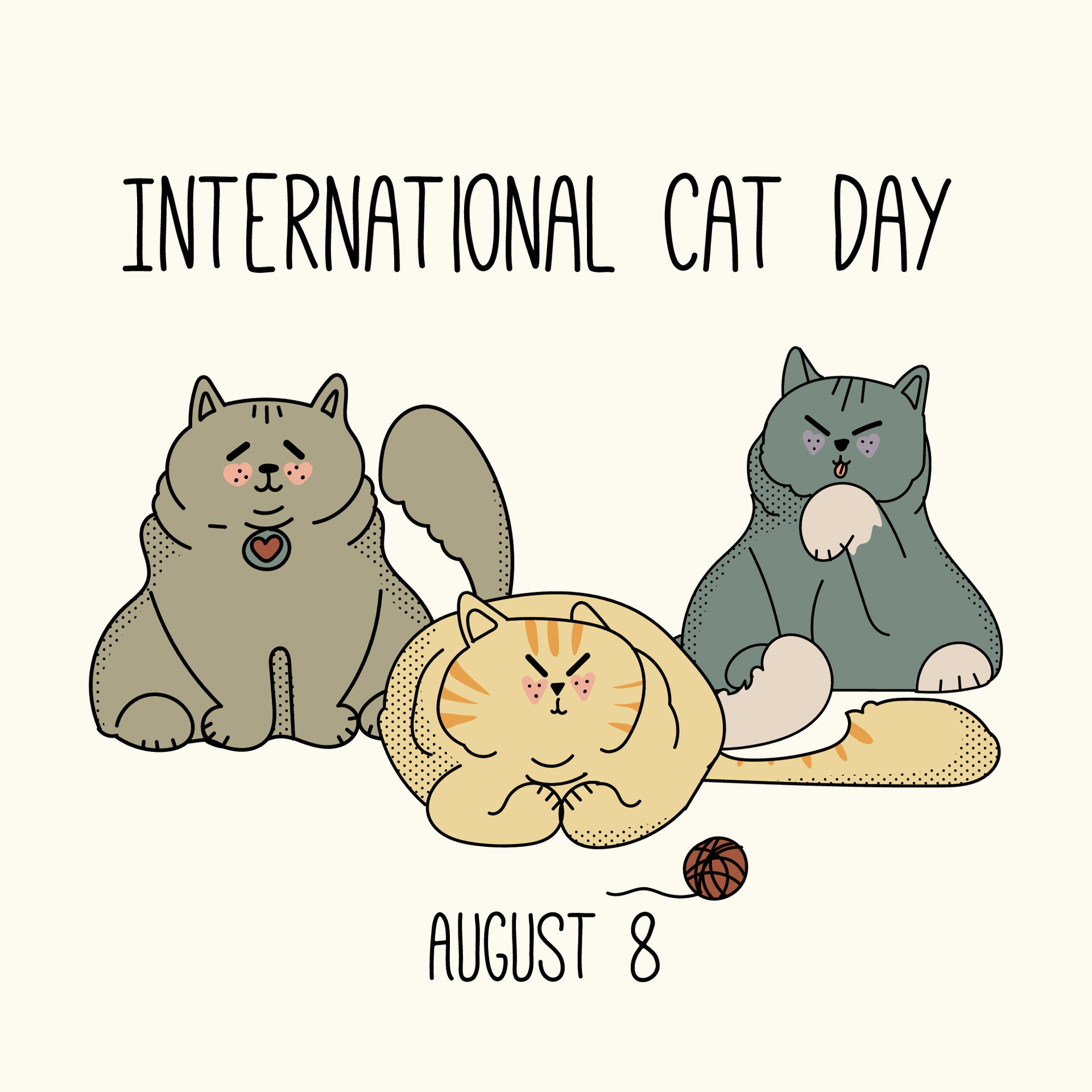 Postcard for the international cat day on August 8. Happy international