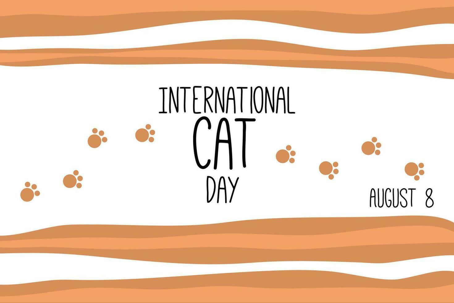 International cat day. Vector illustration, flat style. Tiger stripes and cat tracks on a white background. August 8