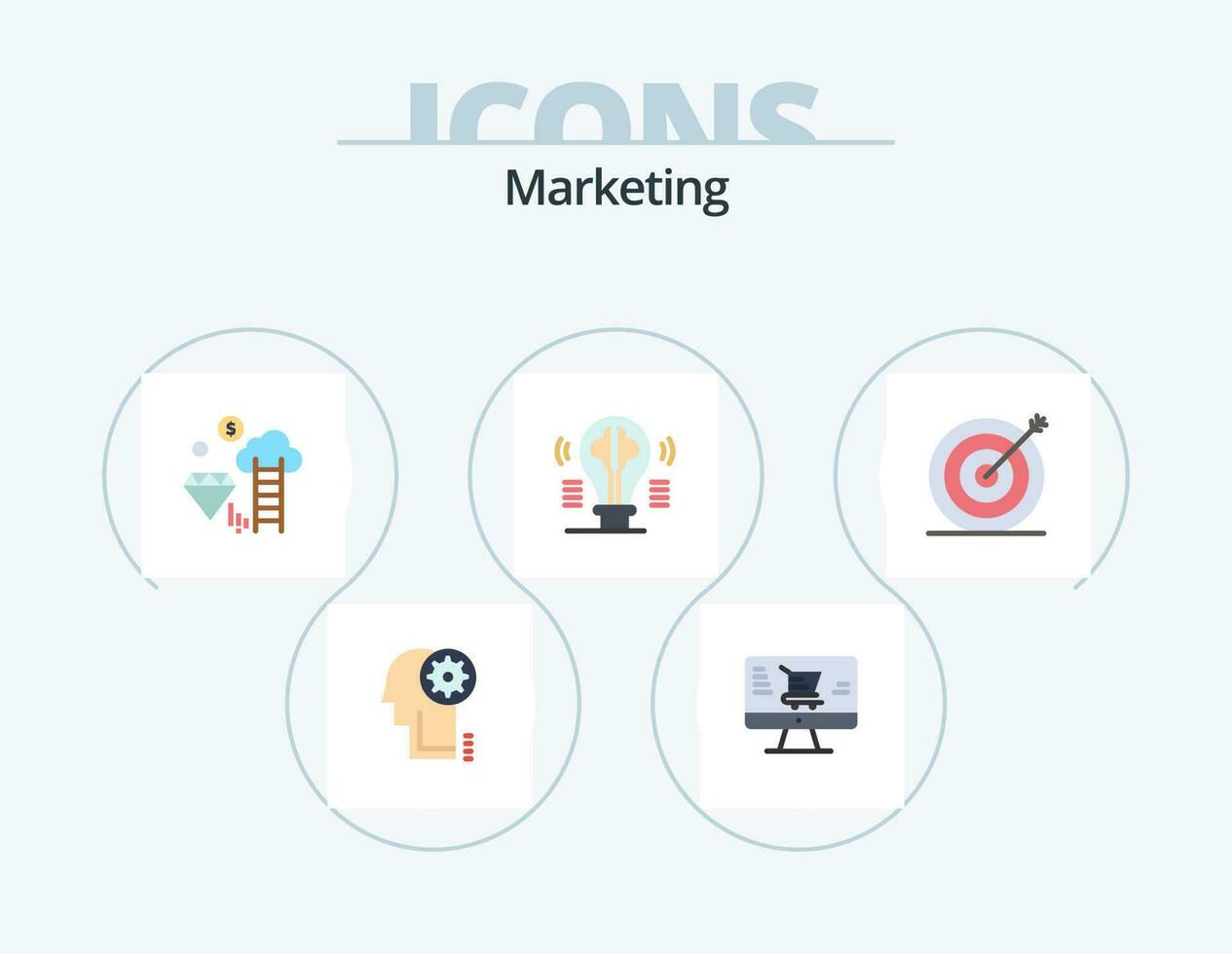 Marketing Flat Icon Pack 5 Icon Design. goal. imagination. cloud. idea. bulb vector