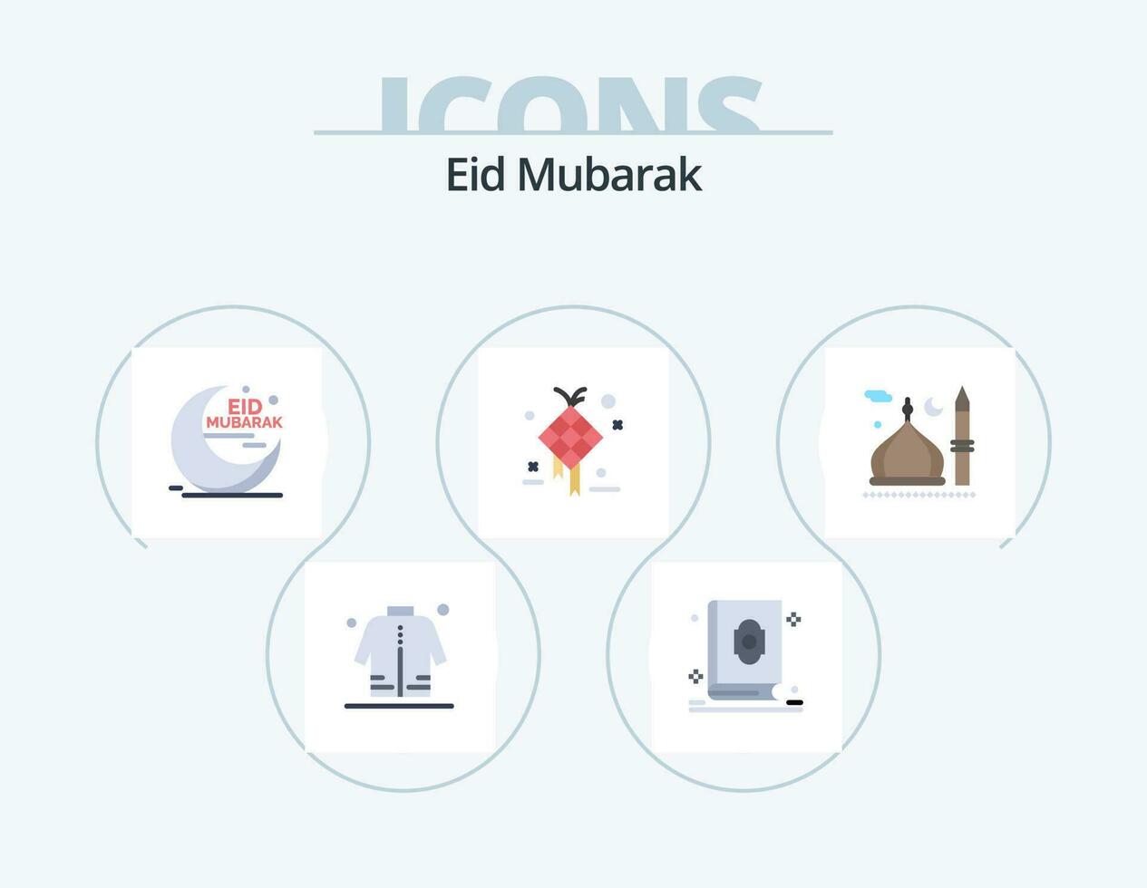 Eid Mubarak Flat Icon Pack 5 Icon Design. creative. decoration. muslim. muslim. moon vector