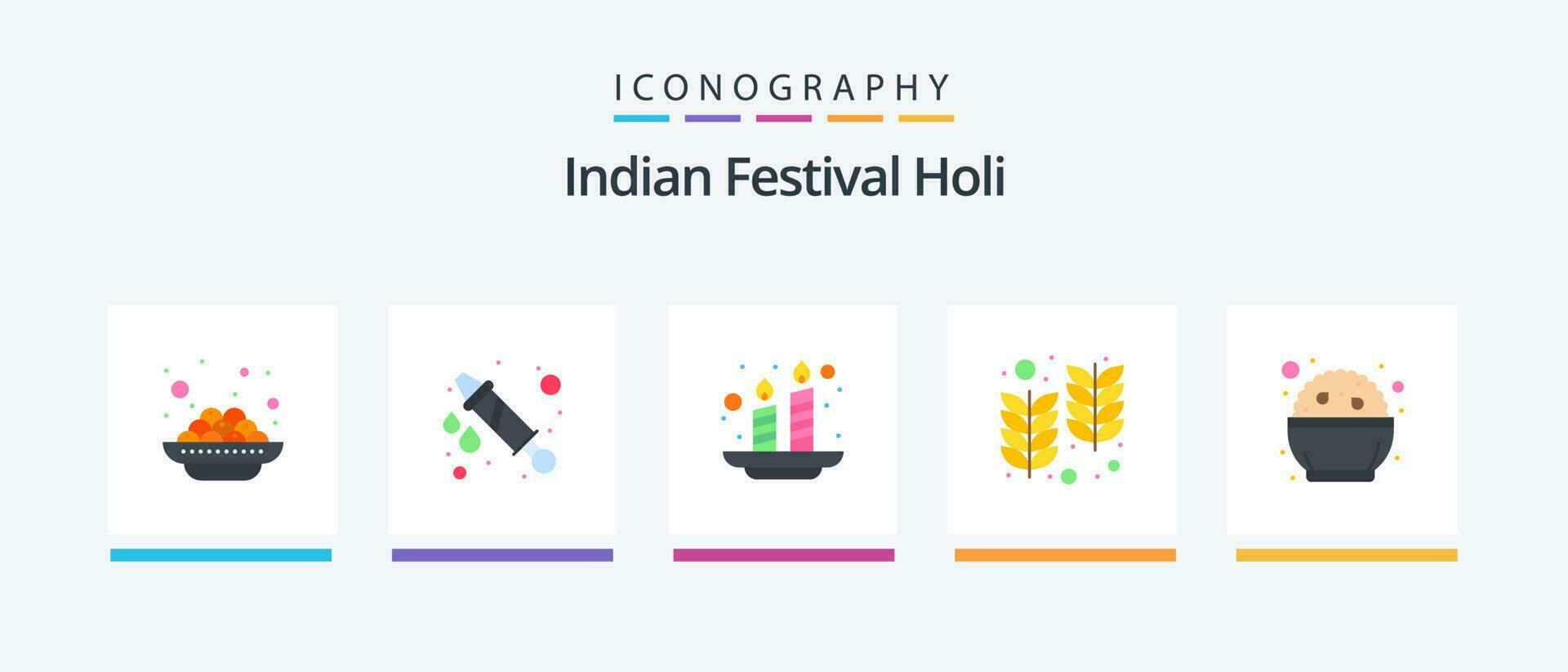 Holi Flat 5 Icon Pack Including day. food. holi. wheat. holi. Creative Icons Design vector