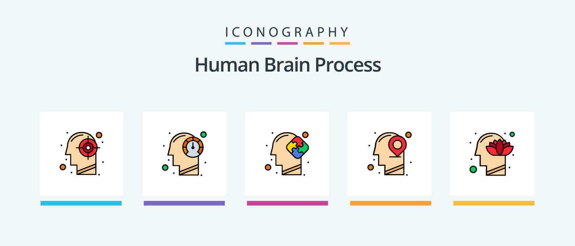 Human Brain Process Line Filled 5 Icon Pack Including eye view. mind. mental. human. map. Creative Icons Design vector