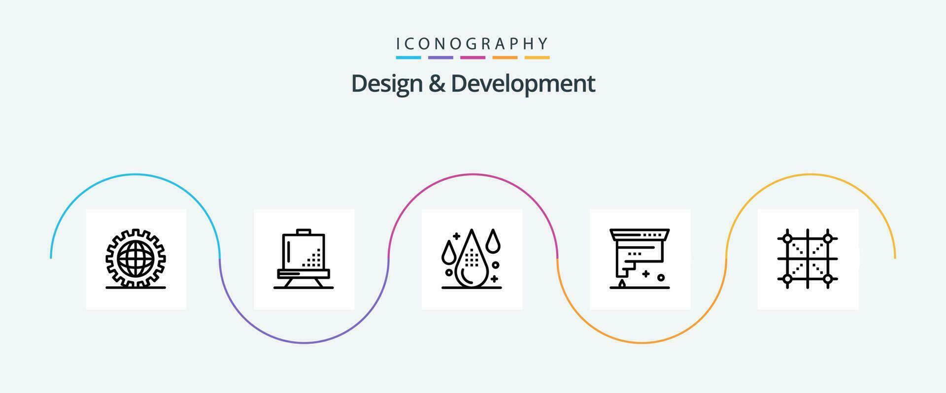 Design and Development Line 5 Icon Pack Including design. cartridge. development. drop. design vector