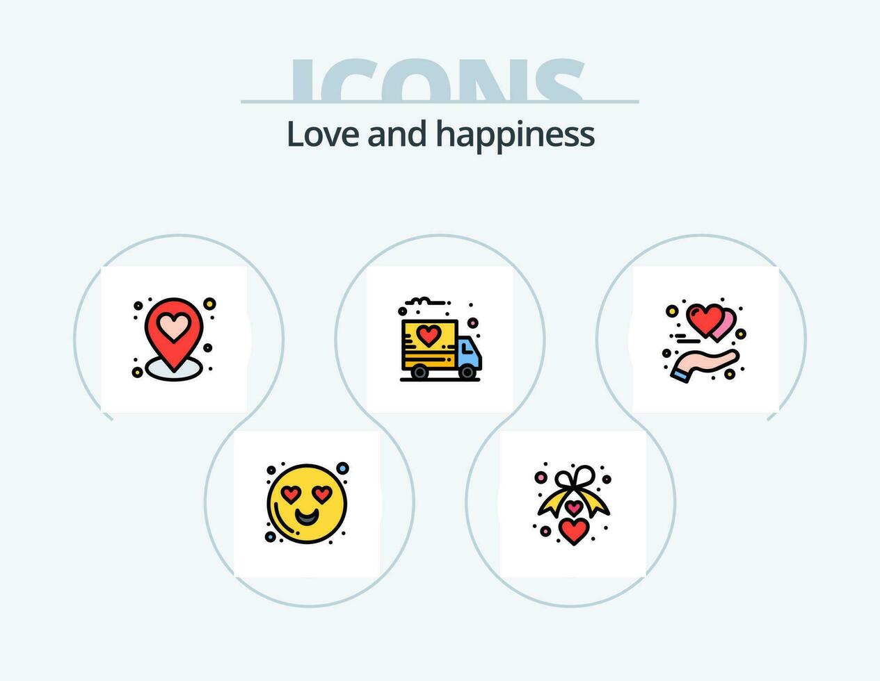 Love Line Filled Icon Pack 5 Icon Design. party dress. blouse frock. chat. tea. cup vector