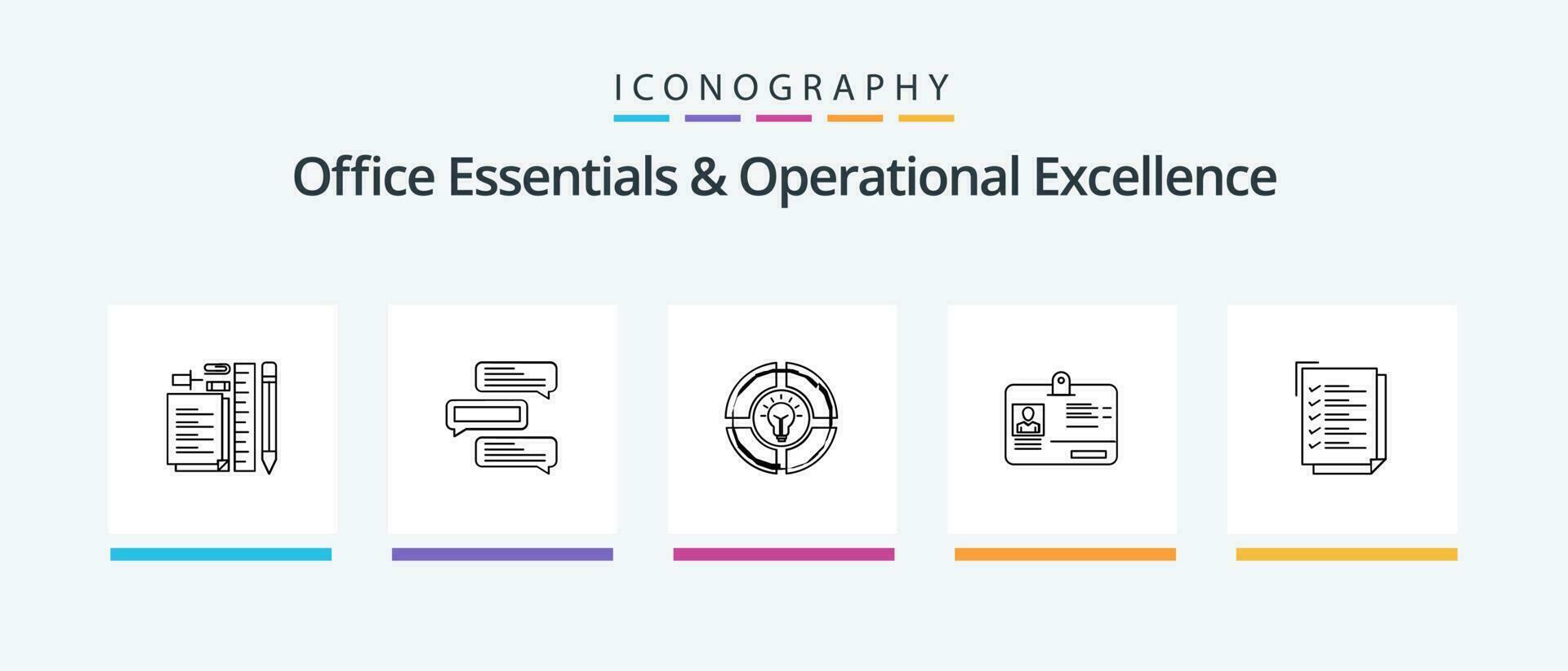 Office Essentials And Operational Exellence Line 5 Icon Pack Including folder. id. hacker. login. man. Creative Icons Design vector